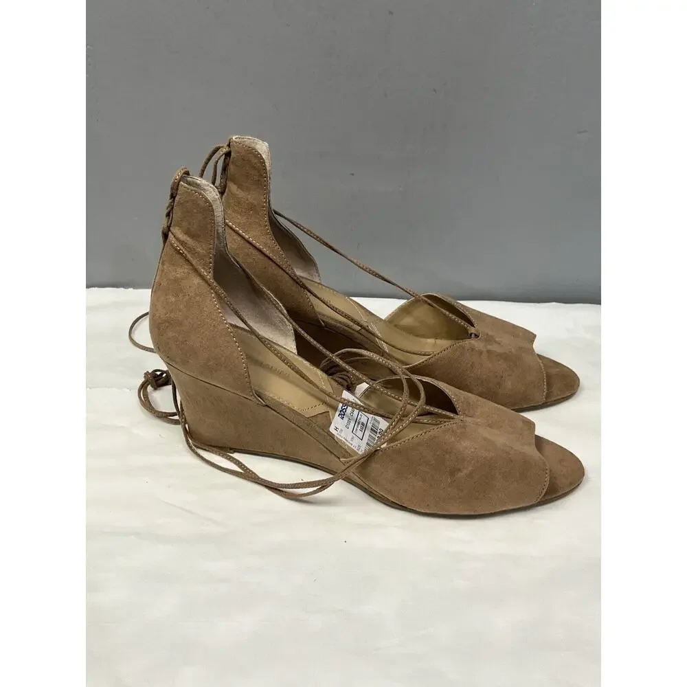 Adrienne Vittadini Ankle-Wrap Wedge Sandal-Marcey Brown Suede Womens size 11